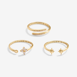 Stacks Of Style Set Of 3 Star Rings In Cubic Zirconia And Gold-Tone Plating
