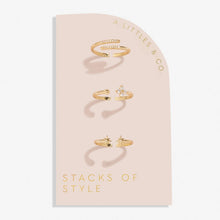 Load image into Gallery viewer, Stacks Of Style Set Of 3 Star Rings In Cubic Zirconia And Gold-Tone Plating

