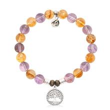 Load image into Gallery viewer, Amethyst Citrine Gemstone Bracelet with Family Tree Sterling Silver Charm
