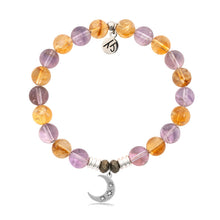 Load image into Gallery viewer, Amethyst Citrine Gemstone Bracelet with Friendship Stars Sterling Silver Charm 
