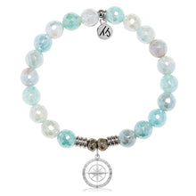 Load image into Gallery viewer, Aqua Agate Gemstone Bracelet with Compass Rose Sterling Silver Charm
