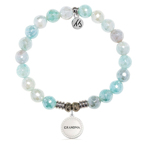 Aqua Agate Gemstone Bracelet with Endless Love Grandma Sterling Silver Charm