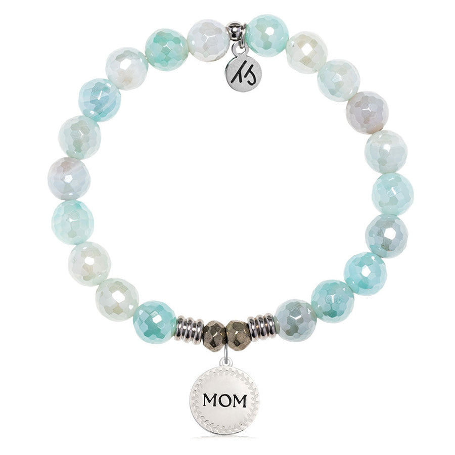 Aqua Agate Gemstone Bracelet with Endless Love Mom Sterling Silver Charm