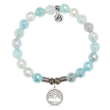 Load image into Gallery viewer, Aqua Agate Gemstone Bracelet with Family Tree Sterling Silver Charm
