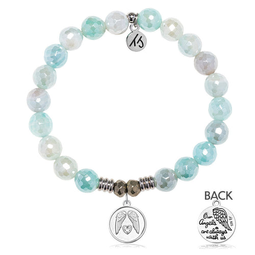 Aqua Agate Gemstone Bracelet with Guardian Sterling Silver Charm