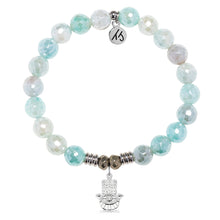 Load image into Gallery viewer, Aqua Agate Gemstone Bracelet with Hamsa CZ Sterling Silver Charm

