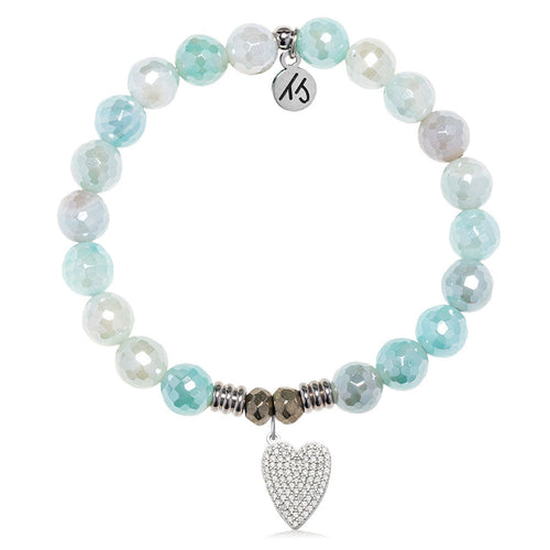 Aqua Agate Gemstone Bracelet with You Are Loved Sterling Silver Charm