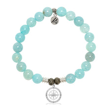 Load image into Gallery viewer, aqua-fire-agate-gemstone-bracelet-with-compass-rose-sterling-silver-charm
