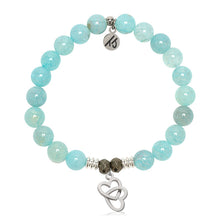 Load image into Gallery viewer, Aqua Fire Agate Gemstone Bracelet with Linked Hearts Sterling Silver Charm
