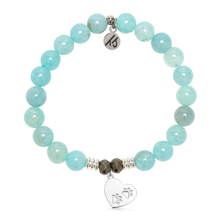 Aqua Agate Gemstone Bracelet with Paws of Love Sterling Silver Charm