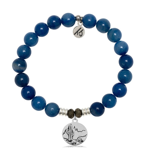 Blue Aventurine Gemstone Bracelet with Cactus Sterling Silver Charm