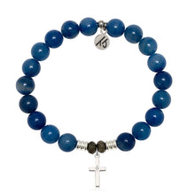 Load image into Gallery viewer, Blue Aventurine Stone Bracelet with Cross CZ Sterling Silver Charm
