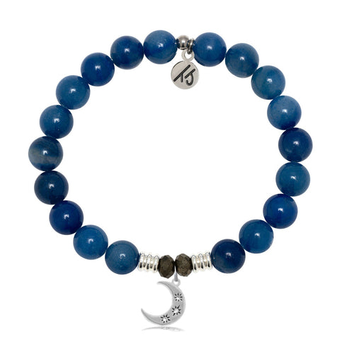 Blue Aventurine Gemstone Bracelet with Friendship Stars Sterling Silver Charm