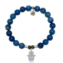 Load image into Gallery viewer, Blue Aventurine Gemstone Bracelet with Hamsa Sterling Silver Charm
