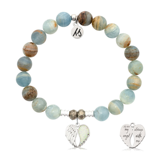 Blue Calcite Stone Bracelet with My Angel Sterling Silver Charm