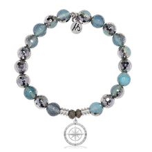 Load image into Gallery viewer, Blue Silver Agate Gemstone Bracelet with Compass Rose Sterling Silver Charm
