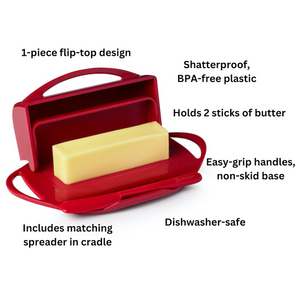 Butter Dish with Attached Flip-Top Lid - Red