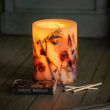 Load image into Gallery viewer, Rosy Rings - Apricot Rose Small Round Botanical Candle with Gilded Glass Coaster

