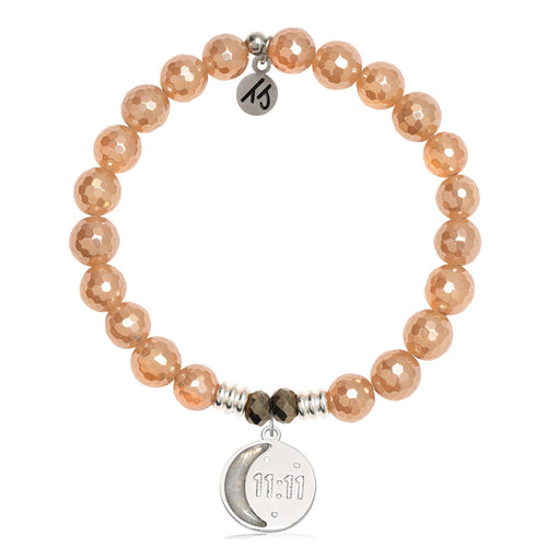 Champagne Agate Gemstone Bracelet with 11:11 Sterling Silver Charm