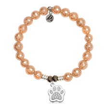 Load image into Gallery viewer, Champagne Agate Gemstone Bracelet with Paw CZ Sterling Silver Charm
