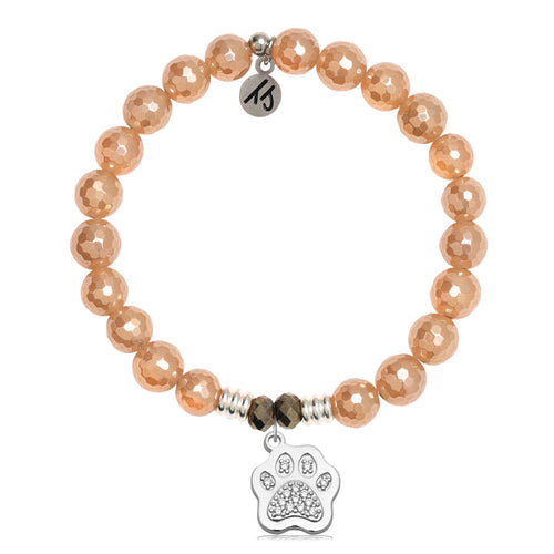 Champagne Agate Gemstone Bracelet with Paw CZ Sterling Silver Charm