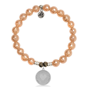 Champagne Agate Gemstone Bracelet with Always in My Heart Sterling Silver Charm