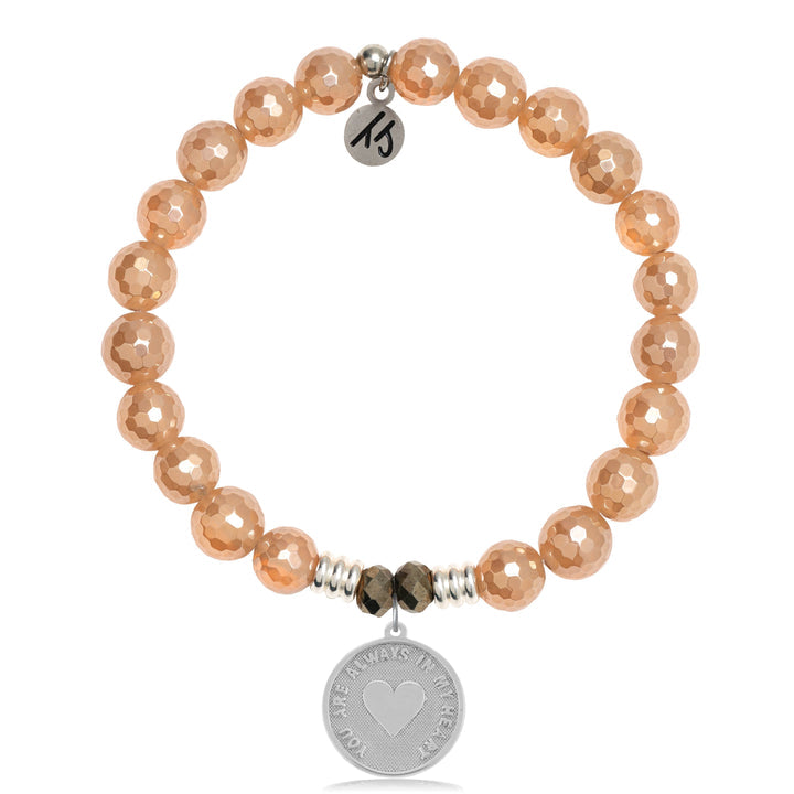 Champagne Agate Gemstone Bracelet with Always in My Heart Sterling Silver Charm