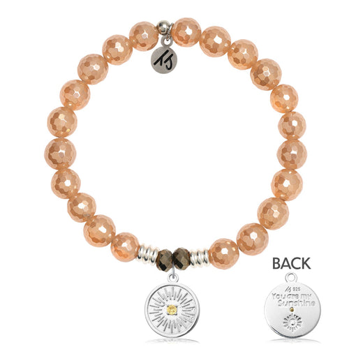 Champagne Agate Gemstone Bracelet with You are my Sunshine Sterling Silver Charm