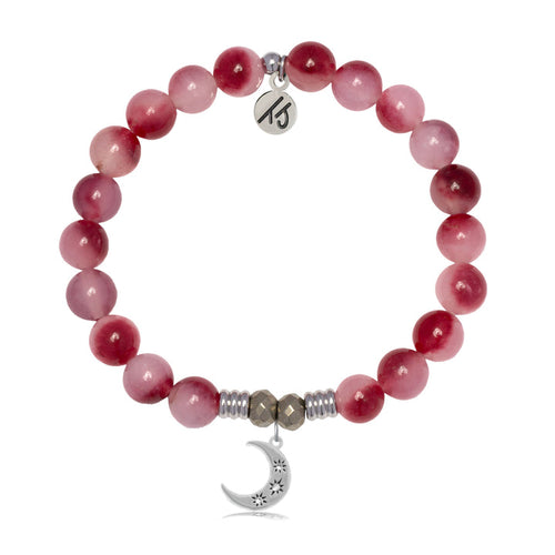 Cherry Jade Gemstone Bracelet with Friendship Stars Sterling Silver Charm