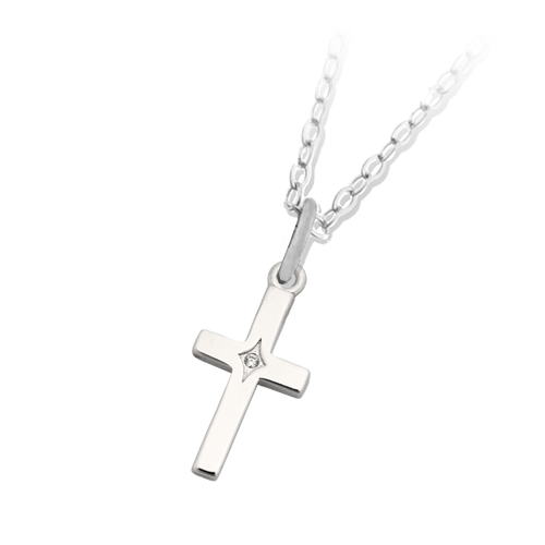 Cross CZ Sterling Silver Charm Necklace