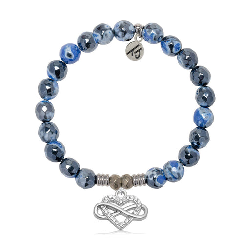 Denim Blue Agate Gemstone Bracelet with Endless Love Sterling Silver Charm