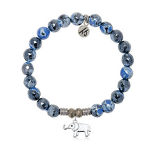 Load image into Gallery viewer, Denim Blue Agate Gemstone Bracelet with Lucky Elephant Cutout Sterling Silver Charm
