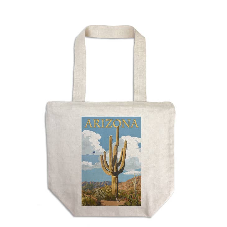 Arizona, Saguaro Cactus & Roadrunner - Organic Tote Bag