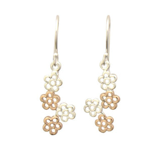 Petite Two Tone Flower Silver Earrings