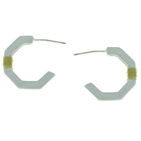 Two Tone Gold Wrapped C Hoop Post Earrings