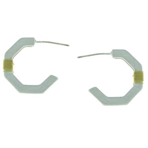 Two Tone Gold Wrapped C Hoop Post Earrings