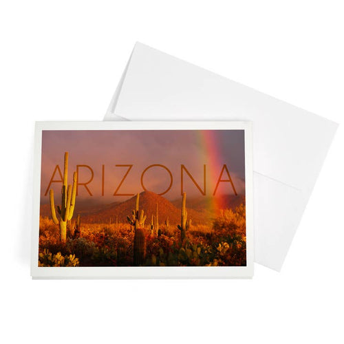 Notecard -  Arizona, Cactus & Rainbow Photograph