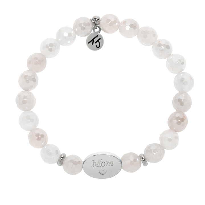 Family Bead Bracelet- Mom with Rose Quartz Sterling Silver Charm