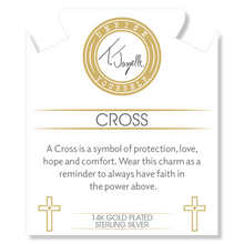 Load image into Gallery viewer, Gold Collection  - Sakura Agate Gemstone Bracelet with Cross CZ Gold Charm
