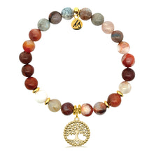 Load image into Gallery viewer, Gold Collection  - Sakura Agate Gemstone Bracelet with Family Tree Gold Charm
