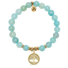 Load image into Gallery viewer, Gold Collection - Aqua Fire Agate Gemstone Bracelet with Family Tree Gold Charm
