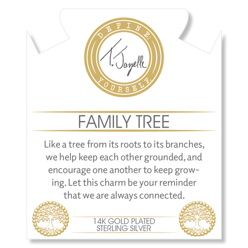 Gold Collection - Australian Agate Gemstone Bracelet with Family Tree Gold Charm