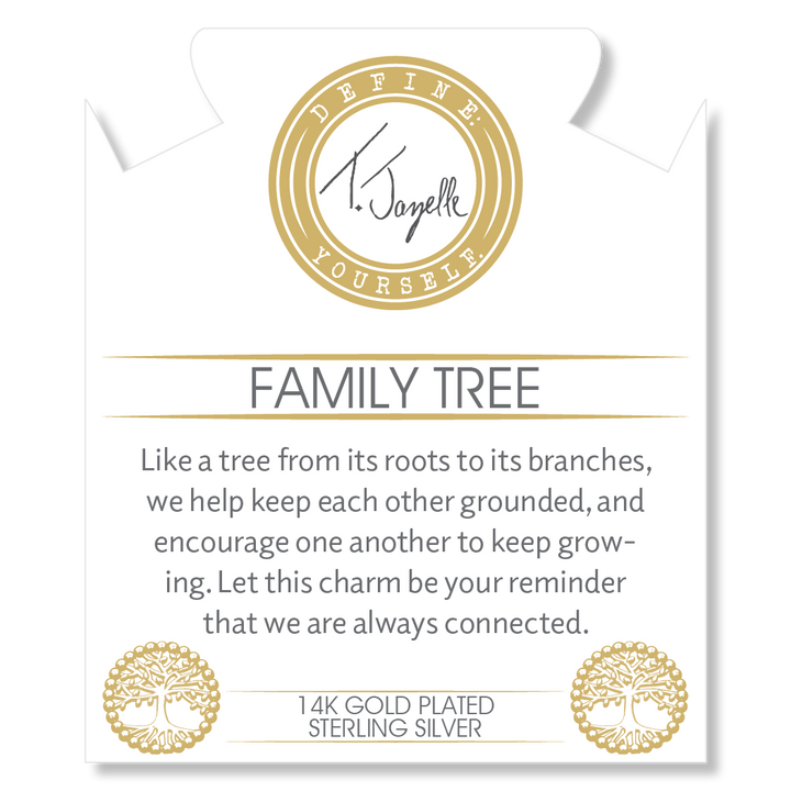 Gold Collection - Australian Agate Gemstone Bracelet with Family Tree Gold Charm
