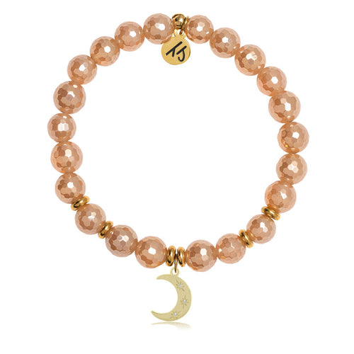 Gold Collection - Champagne Agate Gemstone Bracelet with Friendship Stars Gold Charm