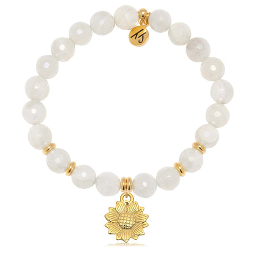 Gold Collection - Moonstone Gemstone Bracelet with Sunflower Gold Charm