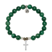 Load image into Gallery viewer, Green Kyanite Gemstone Bracelet with Cross Sterling Silver Charm
