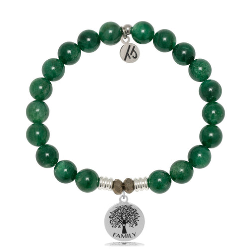 Green Kyanite Gemstone Bracelet with Family Tree Sterling Silver Charm