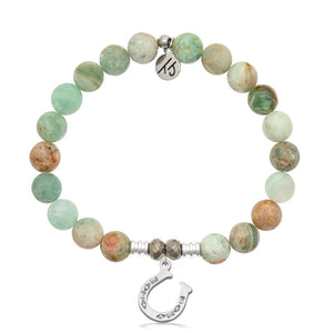 Green Quartz Gemstone Bracelet with Lucky Horseshoe CZ Sterling Silver Charm