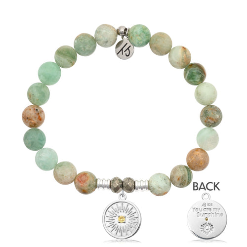 Green Quartz Stone Bracelet with You are my Sunshine Sterling Silver Charm
