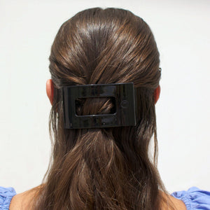 Jet Black Medium Flat Rectangle Hair Clip